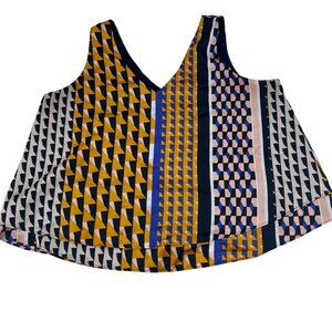 Bar‎ III Women's Geometric Print Satin Blouse L Multicolor Polyester Sleeveless